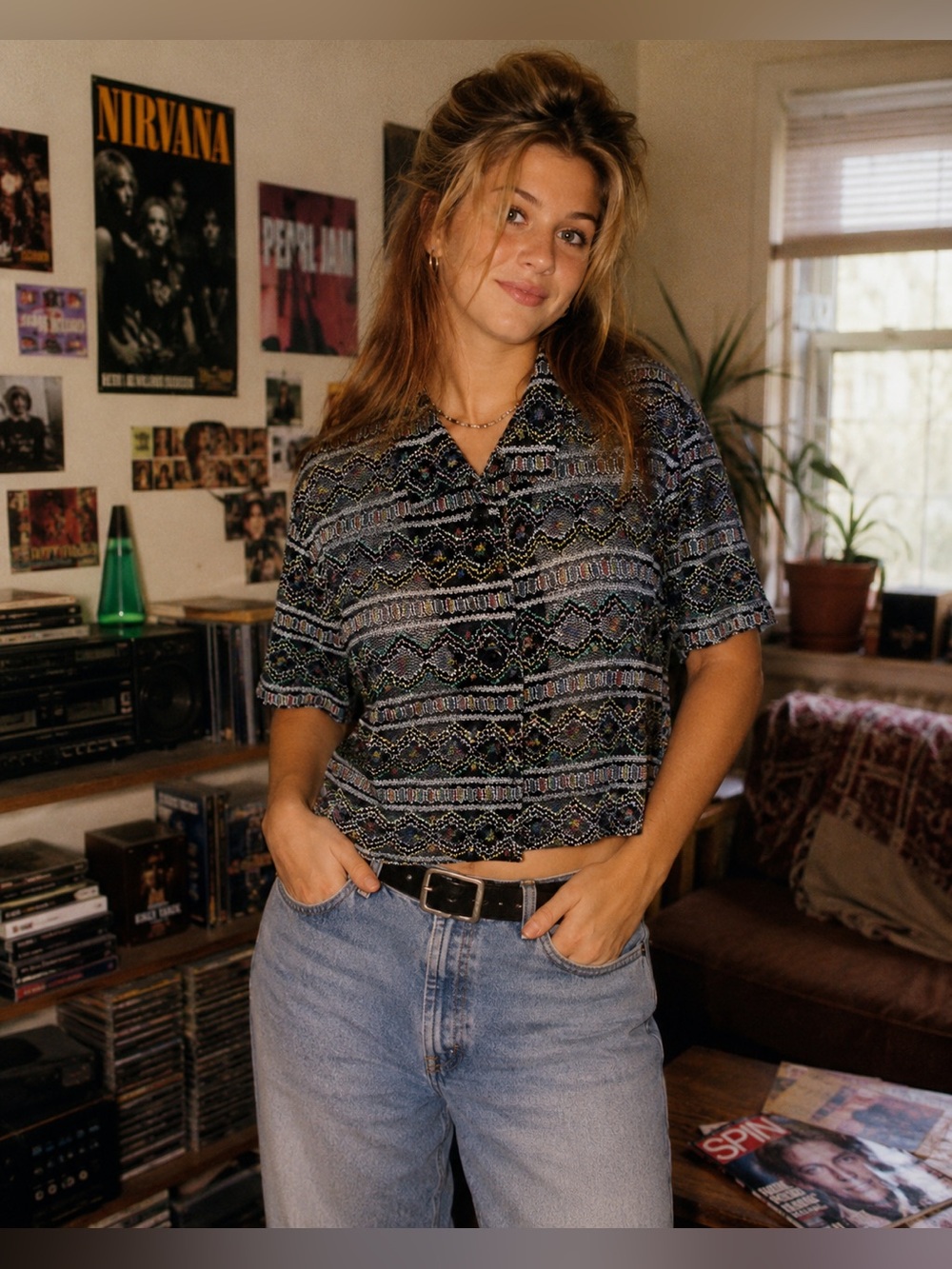 Vintage Miss Dorby Sheer Button Crop